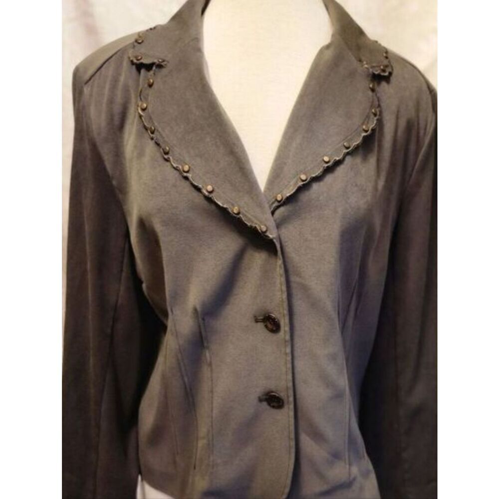 J7 Requirements Grey Stud-Trim scalloped collar-Button Front Jacket